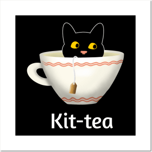 Kit-Tea Funny Cat Lover Gift, Cute Black Cat kitten kitty hiding in a cup of tea Posters and Art